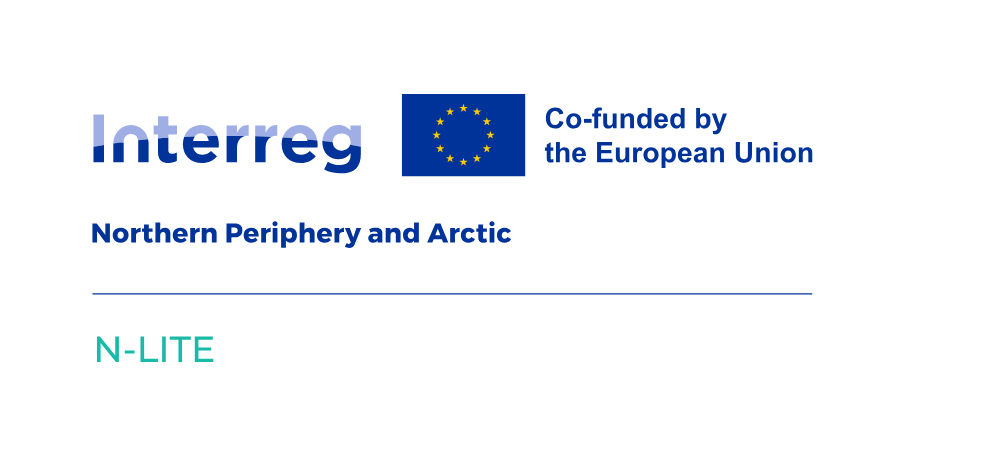 Logopalkki, jossa Northern Periphery and Arctic Programme:n logo sekä N-lite projektin nimi